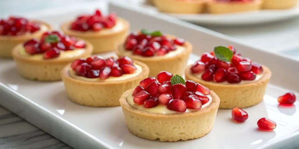 Mini pomegranate cream tarts served for parties