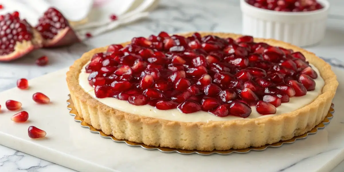Pomegranate cream tart with fresh pomegranate seeds and buttery crust