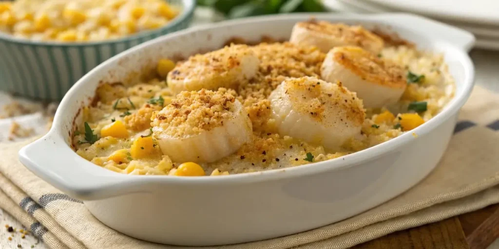 creamy scallop corn baked casserole dish