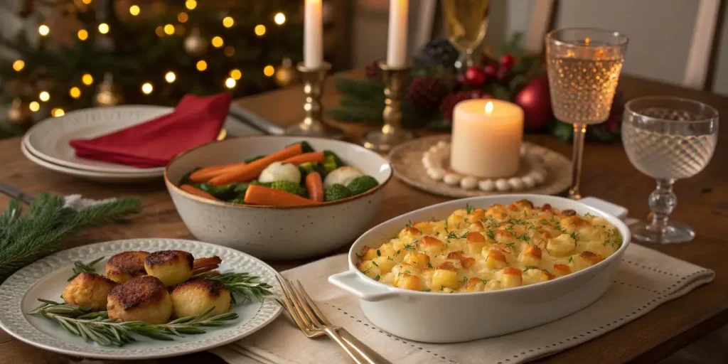 scallop corn holiday side dish on dinner table