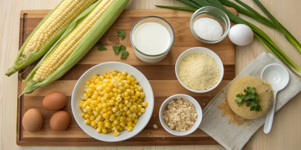 scallop corn ingredients on kitchen counter