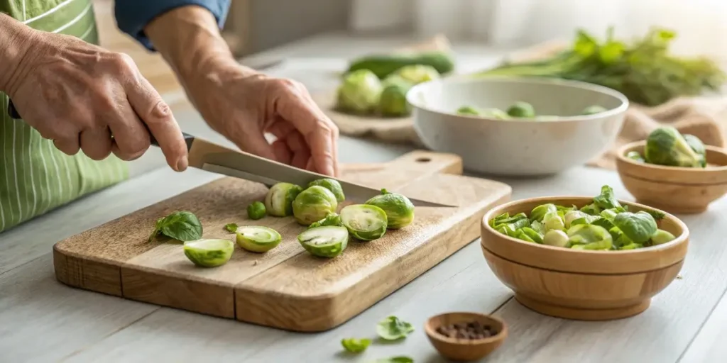 Trimming Brussel sprouts before steaming