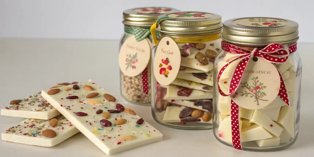white chocolate bark gifts in jars